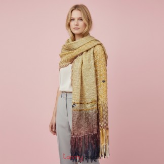 Yellow Kim Long hand-knitted organza silk and velvet scarf with lazy buttons